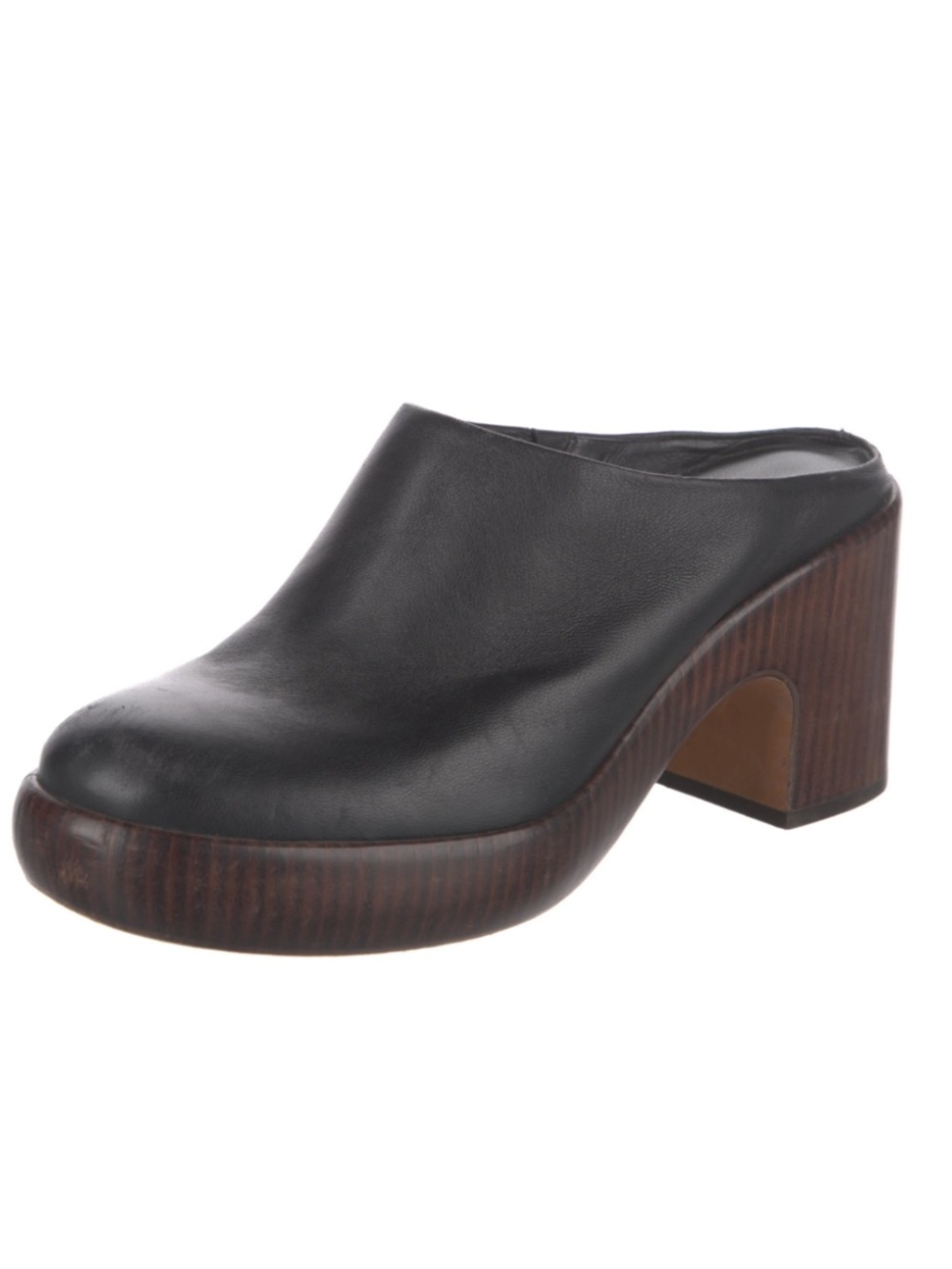 Vince 8 Black Leather Block Heel Mule